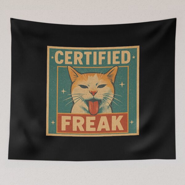 Item preview, Certified Freak Cat Funny Cat Meme Humor Tongue-Out Retro Style designed and sold by Bongocomic.