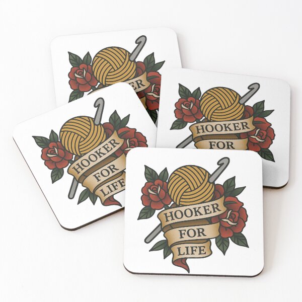 Item preview, Hooker for Life – Funny Crochet Tattoo Style Design designed and sold by Zippitydodads.