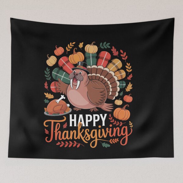 Item preview, Happy Thanksgiving Cute Walrus Cosplay Turkey With Dinner designed and sold by LeeEvans222.