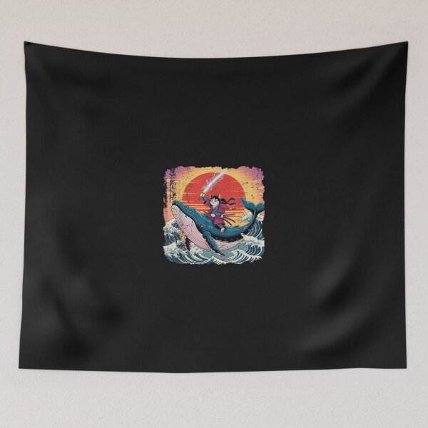 Item preview, Samurai Cat Riding Whale Vintage Japanese Art Graphic designed and sold by cawtoon.