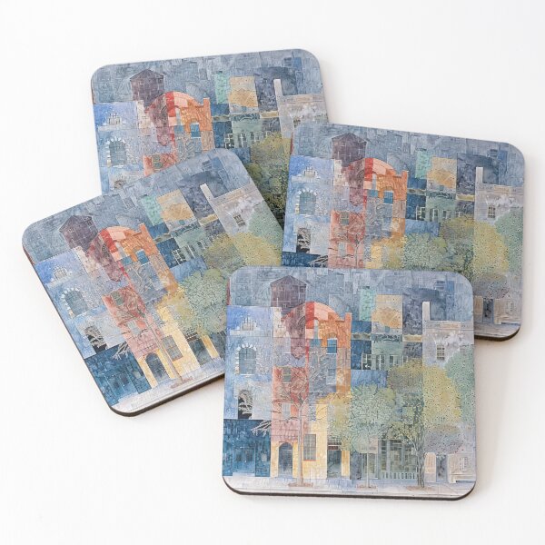 Item preview, Geometric Street Scene – Colorful Abstract Townhouses Art designed and sold by NeoNebulaArt.