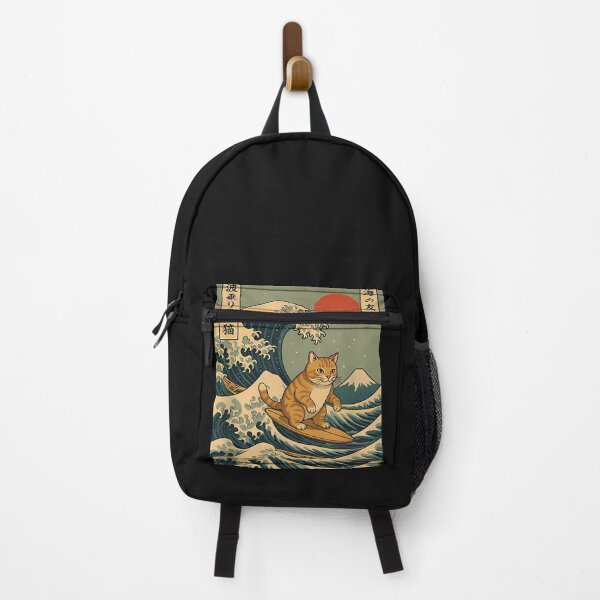 Item preview, Surfing Cat Japanese Wave Design Retro Kitty Ukiyo-E Artwork designed and sold by cawtoon.