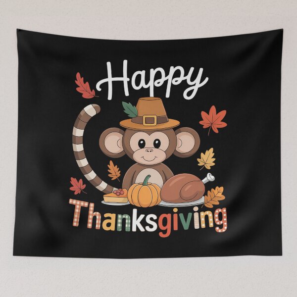 Item preview, Happy Thanksgiving Monkey Costume Turkey Fall Leaves Food designed and sold by JulienAureo.
