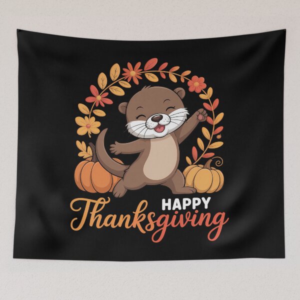 Item preview, Happy Thanksgiving Otter In Leaves Pumpkins Floral Cirle designed and sold by JulienAureo.