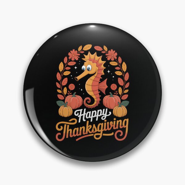 Item preview, Happy Thanksgiving Seahorse In Leaves Pumpkins Floral Cirle designed and sold by JulienAureo.