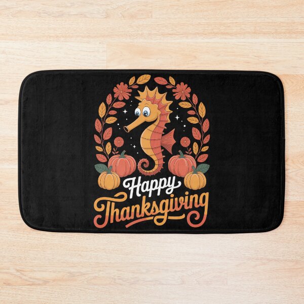 Item preview, Happy Thanksgiving Seahorse In Leaves Pumpkins Floral Cirle designed and sold by JulienAureo.