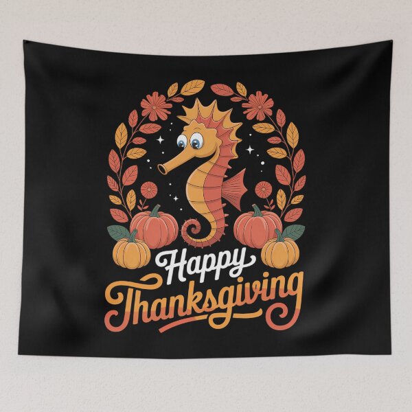 Item preview, Happy Thanksgiving Seahorse In Leaves Pumpkins Floral Cirle designed and sold by JulienAureo.