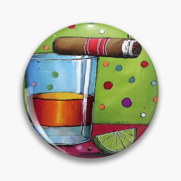 Item preview, Whiskey Delight with Smoldering Cigar and Lime on a Playful Abstract Red Canvas designed and sold by OlfactoART Studio.