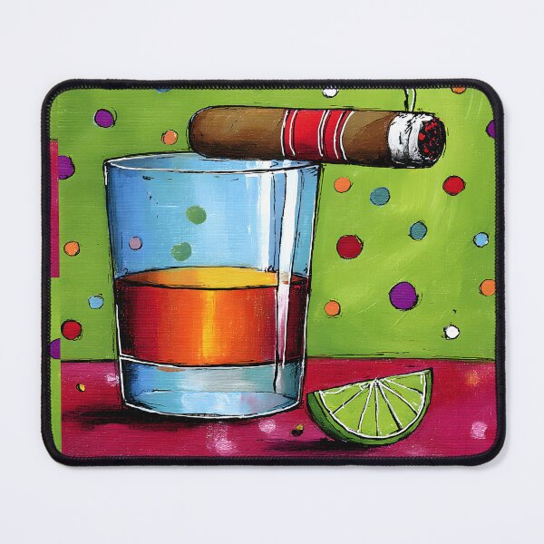 Item preview, Whiskey Delight with Smoldering Cigar and Lime on a Playful Abstract Red Canvas designed and sold by OlfactoART Studio.