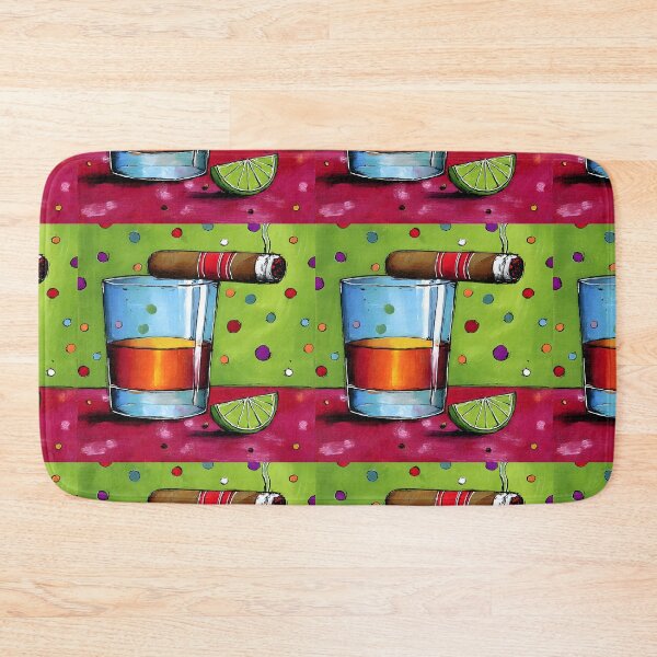 Item preview, Whiskey Delight with Smoldering Cigar and Lime on a Playful Abstract Red Canvas designed and sold by OlfactoART Studio.
