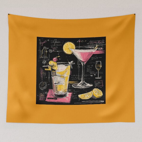 Item preview, Vibrant Cocktail Sketch Artwork- Martini and Highball Glasses with Artistic Handwritten Background designed and sold by OlfactoART Studio.