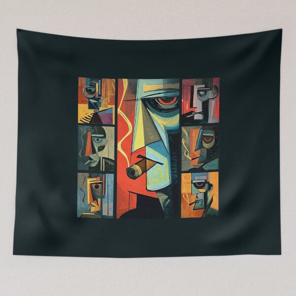 Item preview, Vibrant Cubist Portraits of Abstract Faces Smoking Cigars in Bold Geometric Style designed and sold by OlfactoART Studio.
