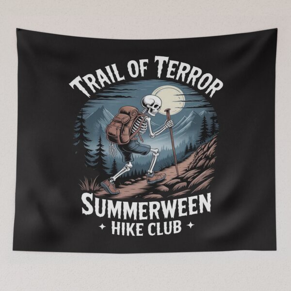 Item preview, Hiking Skeleton Camp Spooky Summerween Summer designed and sold by Ikwalima.