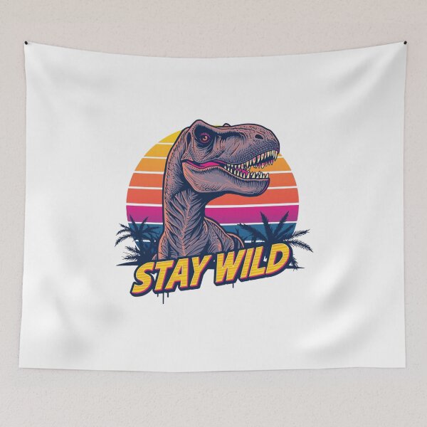Item preview, Retro Dinosaur ‘Stay Wild’ – 80s Neon Vector Illustration designed and sold by Vectorfever.