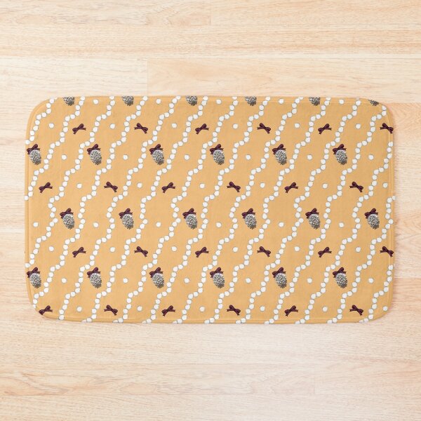 Item preview, Holiday 2020 pearls, ribbons and pine cones on yellow orange background designed and sold by RosebudTextilesArt.