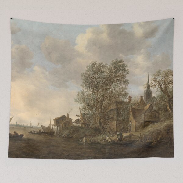 Item preview, View of a Village on a River by Jan van Goyen (1645) – Dutch Coastal Scene designed and sold by UBU-space.