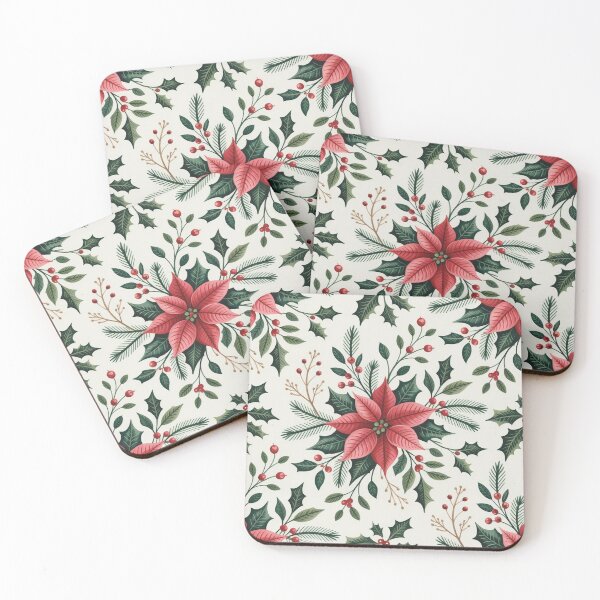 Item preview, Vintage Christmas Poinsettia Botanical Pattern designed and sold by Mindful Wall Art Studio.