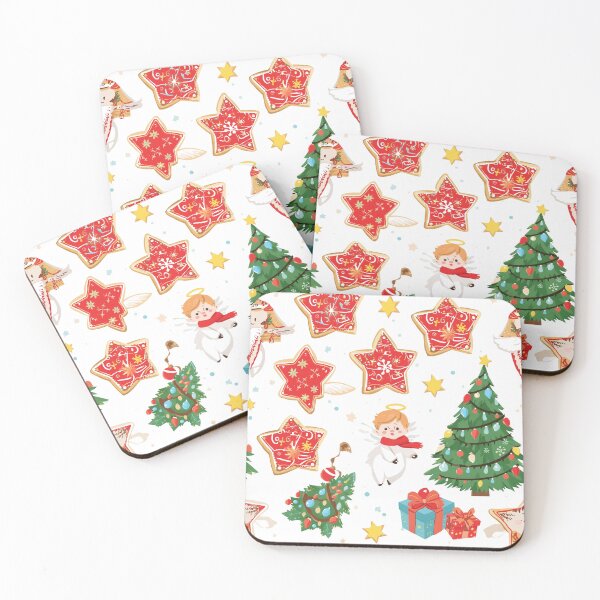 Item preview, Christmas angel, mistletoe, gingerbread man, spruce holiday attributes. Seamless Pattern. designed and sold by PWDigitalArt.