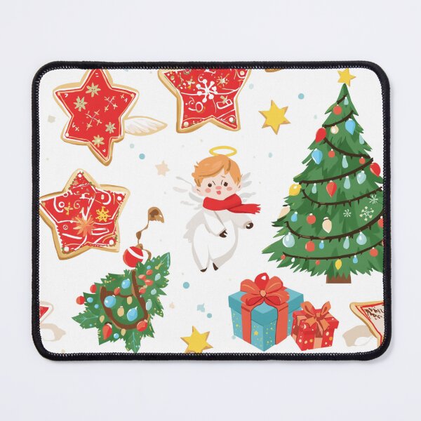 Item preview, Christmas angel, mistletoe, gingerbread man, spruce holiday attributes. Seamless Pattern. designed and sold by PWDigitalArt.
