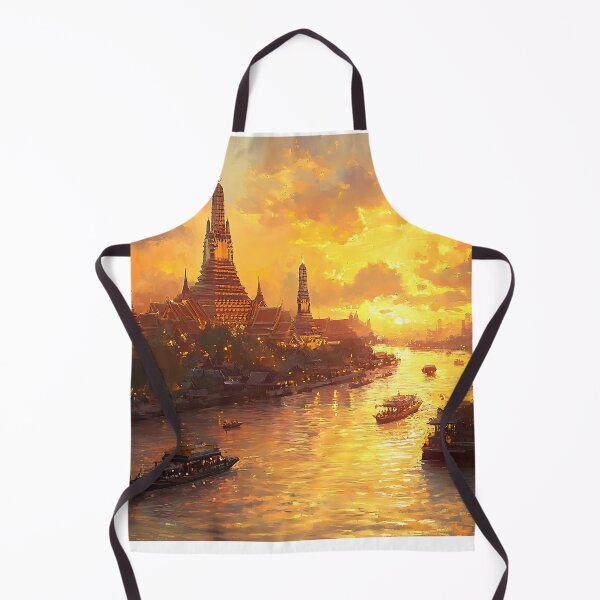 Item preview, Sunset Over Bangkok Temple – Golden Chao Phraya River Painting designed and sold by vallass.