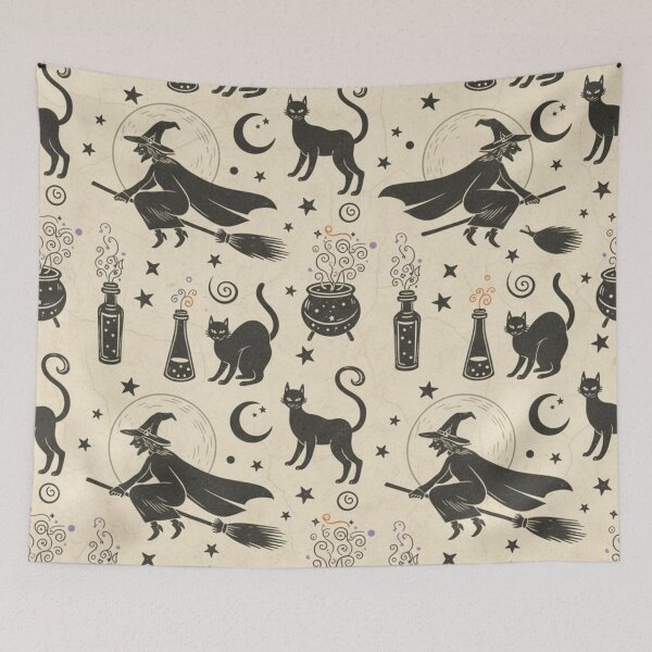 Item preview, Halloween Pattern with Witches and Cats – Spooky Seamless Design for Fabric, Wallpaper & Crafts designed and sold by JoeZigns81.