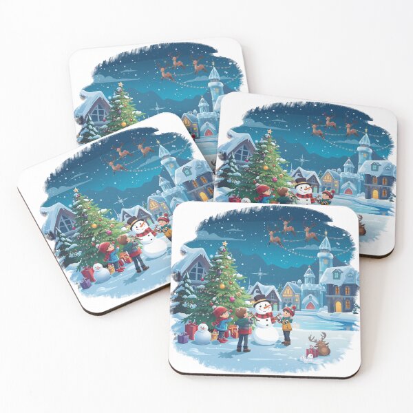 Item preview, Enchanting Winter Wonderland at Fairytale Castle with Children Playing and Building Snowmen Amidst Snowy Trees and Falling Snowflakes designed and sold by PWDigitalArt.