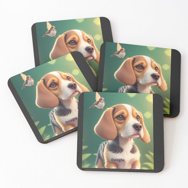 Item preview, Adorable Beagle Puppy With Bird Companion in Lush Green Background designed and sold by KJ-Books.