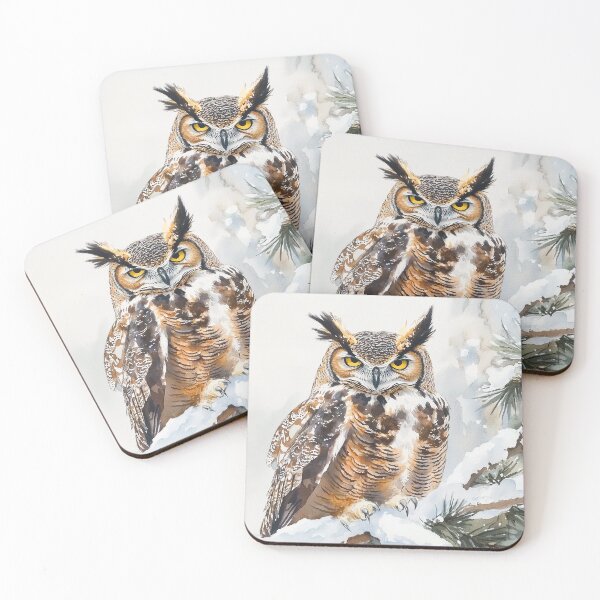 Item preview, Eurasian Owl Perched on Snowy Branch designed and sold by laurashawart.