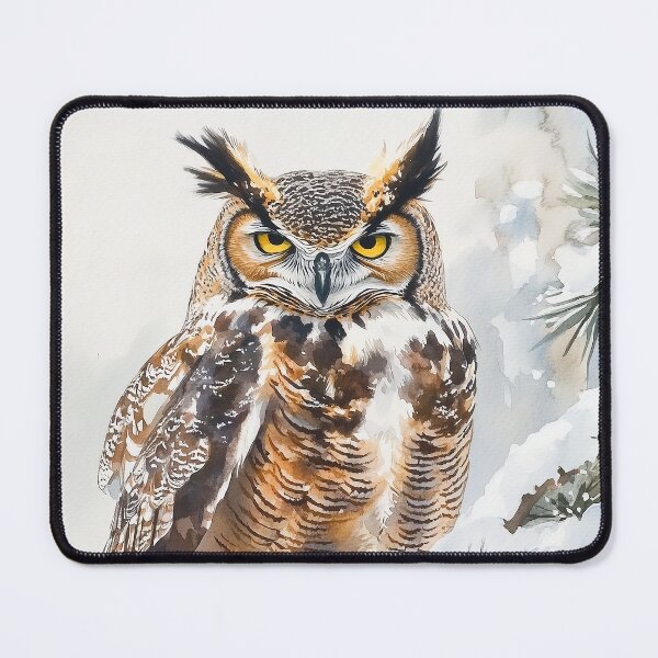 Item preview, Eurasian Owl Perched on Snowy Branch designed and sold by laurashawart.