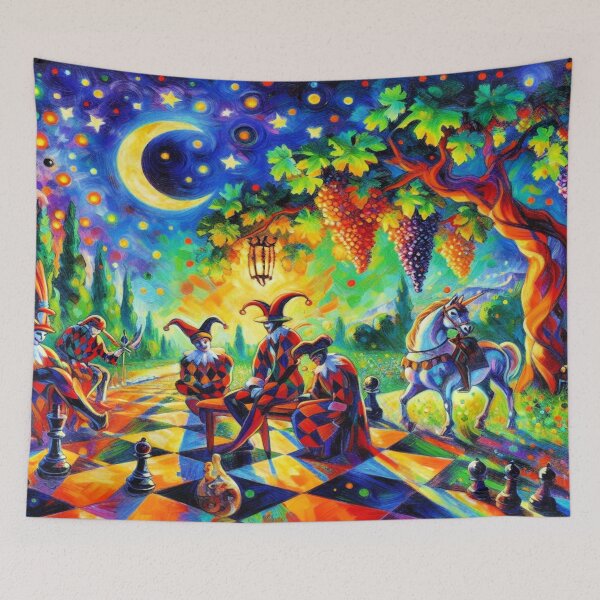 Item preview, Jesters at Dusk – Surreal Chess Beneath the Lantern Tree designed and sold by daweave77.