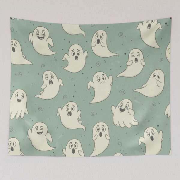 Item preview, Cartoon Ghosts Pattern on Green Background designed and sold by JoeZigns81.
