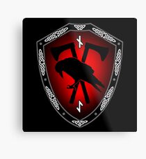 VIKING SHIELD 14 Raven with (NAUTHIZ – Self-Reliance, Endurance, Survival, (EIHWAZ - Yew Tree – Strength, Reliability, Trustworthiness) Metal Print