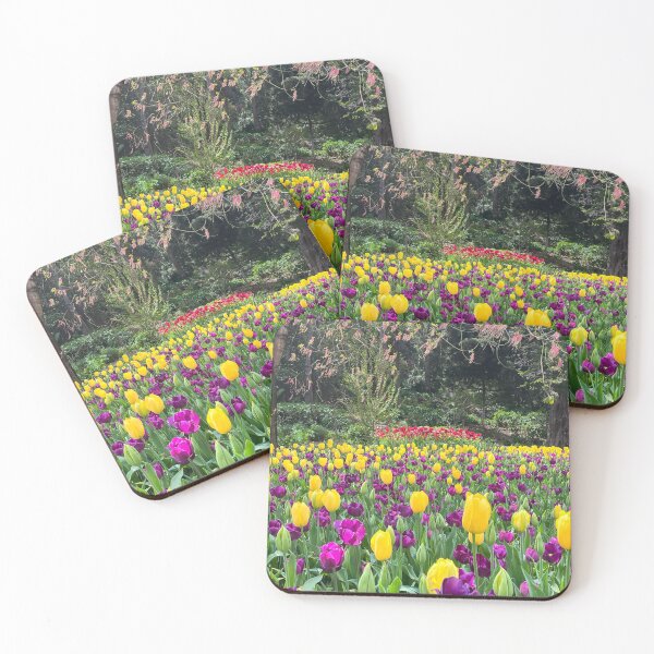 Item preview, Colorful Field of Yellow and Purple Tulips Under Blooming Tree Branches designed and sold by Be Captured by Brittany Emma.