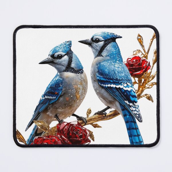 Item preview, Vibrant Blue Jays with Crimson Crystal Roses – Elegant Bird Art, Nature-Inspired Design, Luxury Wildlife Decor designed and sold by BloomingBeauty7.