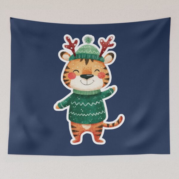 Item preview, Cute Little Tiger in Reindeer Hat - Christmas cuteness designed and sold by ElixirCraft.