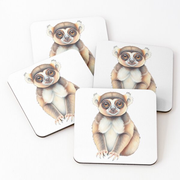 Item preview, Cute Slow Loris Illustration - Adorable Big-Eyed Primate Watercolor Art Print designed and sold by EllDAV777.