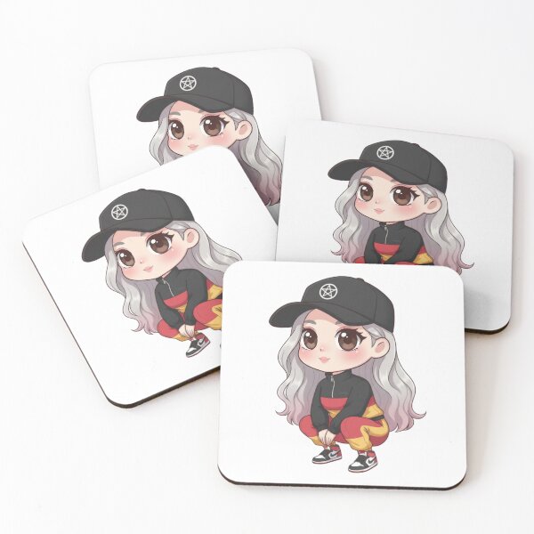 Item preview, Kawaii chibi girl in streetwear crouching sticker designed and sold by Pixxyshop.