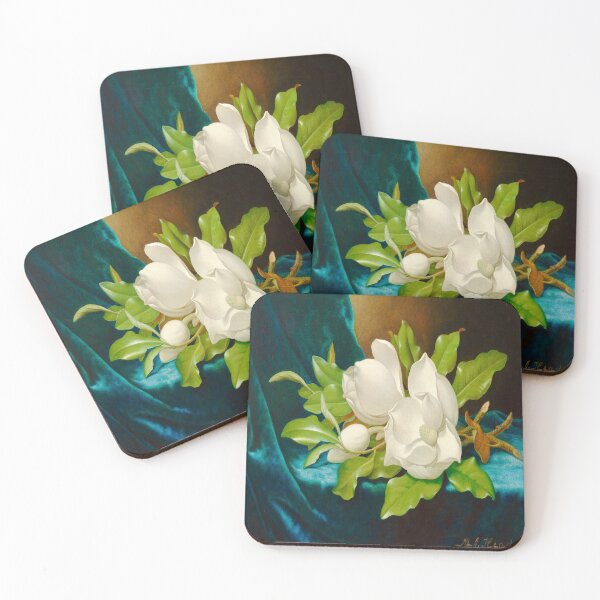 Item preview, White Magnolia on Blue Velvet – Moody Vintage Floral Painting by Martin Heade designed and sold by UBU-space.