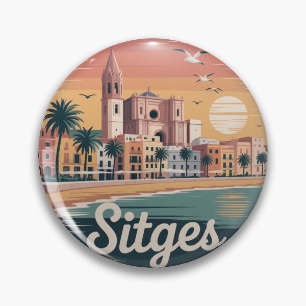 Item preview, Sitges Spain Art – Vintage Coastal Sunset Illustration, Mediterranean Beach Poster Design, Travel Aesthetic designed and sold by CircinusStore.
