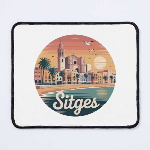 Item preview, Sitges Spain Art – Vintage Coastal Sunset Illustration, Mediterranean Beach Poster Design, Travel Aesthetic designed and sold by CircinusStore.