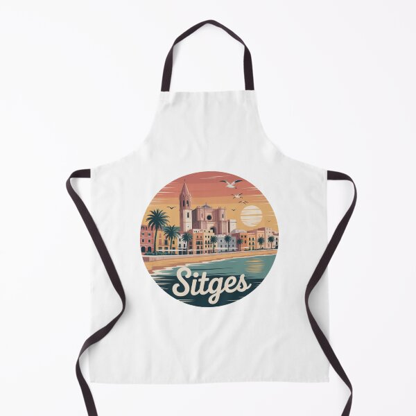 Item preview, Sitges Spain Art – Vintage Coastal Sunset Illustration, Mediterranean Beach Poster Design, Travel Aesthetic designed and sold by CircinusStore.