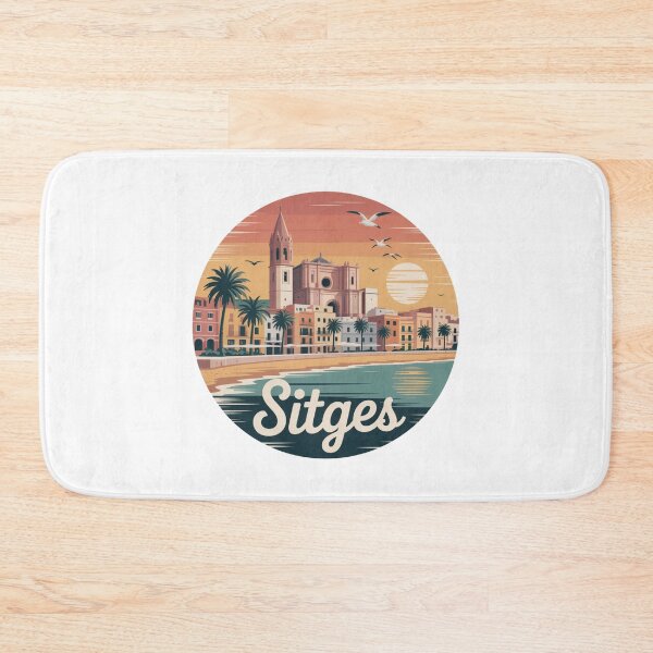 Item preview, Sitges Spain Art – Vintage Coastal Sunset Illustration, Mediterranean Beach Poster Design, Travel Aesthetic designed and sold by CircinusStore.