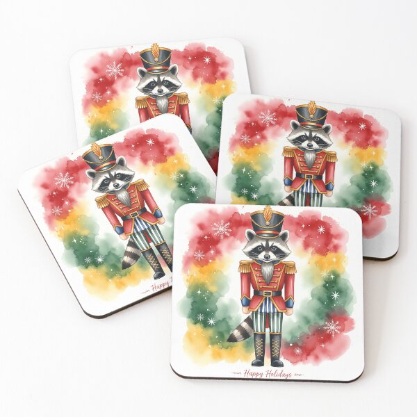 Item preview, Cute Raccoon Nutcracker Soldier Christmas Watercolor Art designed and sold by naughty-raccoon.