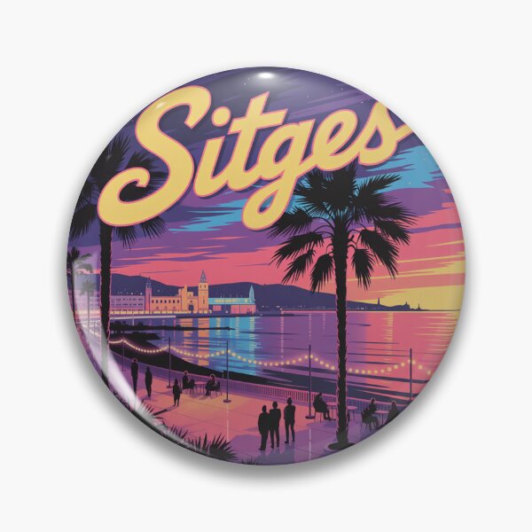 Item preview, Sitges Spain Sticker – Neon Sunset Illustration, Coastal Night Art, Retro Mediterranean Design designed and sold by CircinusStore.