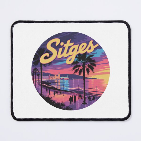Item preview, Sitges Spain Sticker – Neon Sunset Illustration, Coastal Night Art, Retro Mediterranean Design designed and sold by CircinusStore.