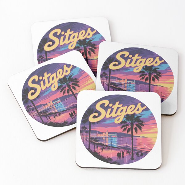 Item preview, Sitges Spain Sticker – Neon Sunset Illustration, Coastal Night Art, Retro Mediterranean Design designed and sold by CircinusStore.