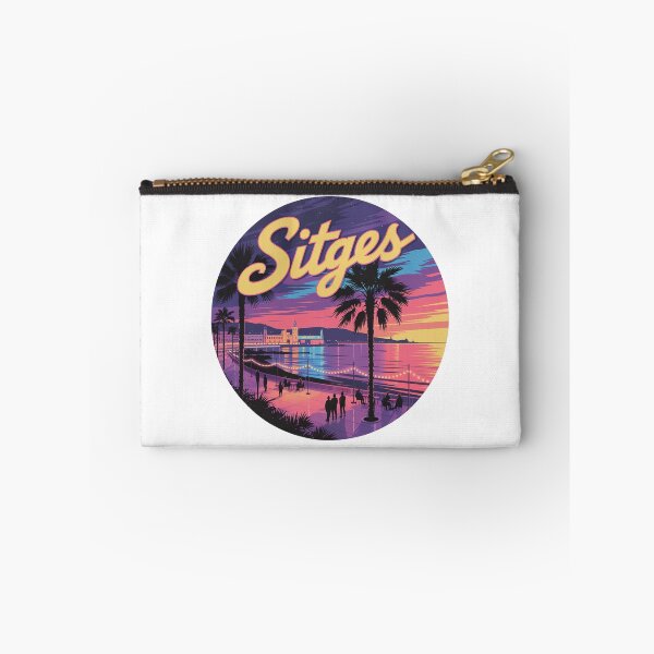 Item preview, Sitges Spain Sticker – Neon Sunset Illustration, Coastal Night Art, Retro Mediterranean Design designed and sold by CircinusStore.