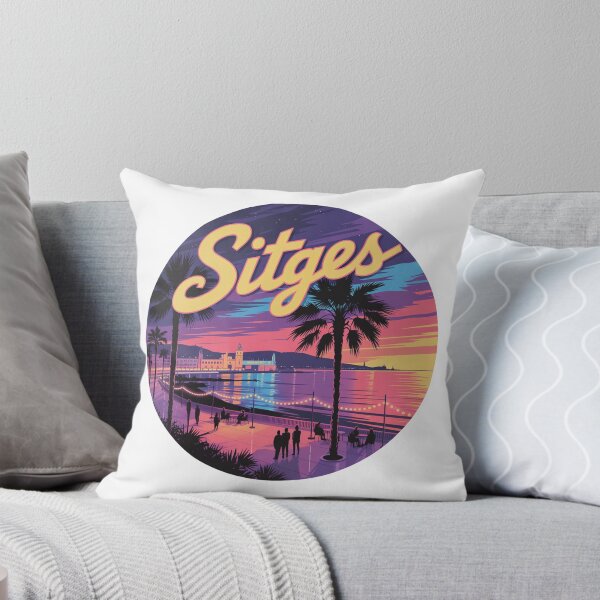 Item preview, Sitges Spain Sticker – Neon Sunset Illustration, Coastal Night Art, Retro Mediterranean Design designed and sold by CircinusStore.