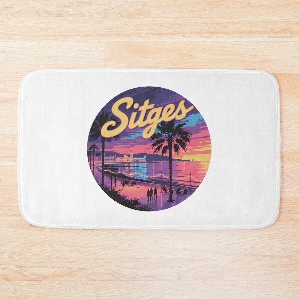 Item preview, Sitges Spain Sticker – Neon Sunset Illustration, Coastal Night Art, Retro Mediterranean Design designed and sold by CircinusStore.