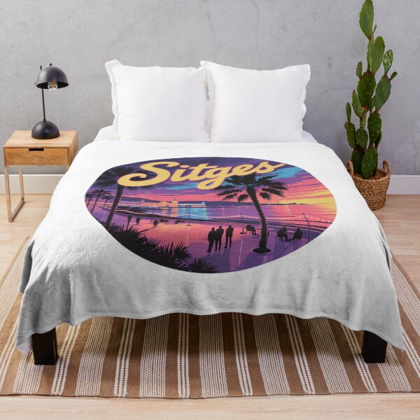 Item preview, Sitges Spain Sticker – Neon Sunset Illustration, Coastal Night Art, Retro Mediterranean Design designed and sold by CircinusStore.